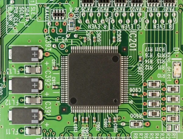 Moderne afgedrukt-circuit bord macro achtergrond — Stockfoto