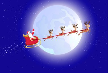 Santa resimde onun geyik atlı kızak