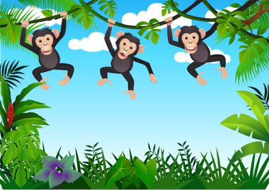 Cute chimp in the forest clipart