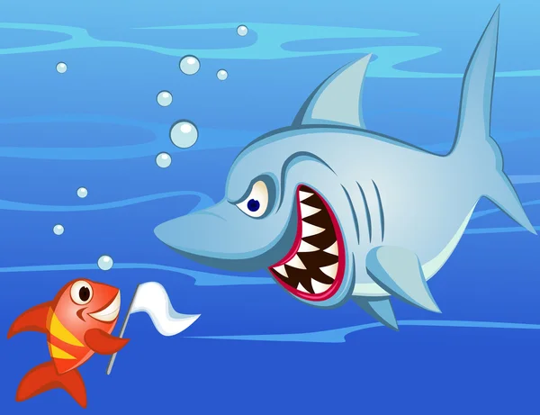 Žraloka a malé ryby uzavřít mír — Stockový vektor