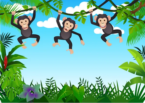 Cute chimp in the forest — Stock Vector