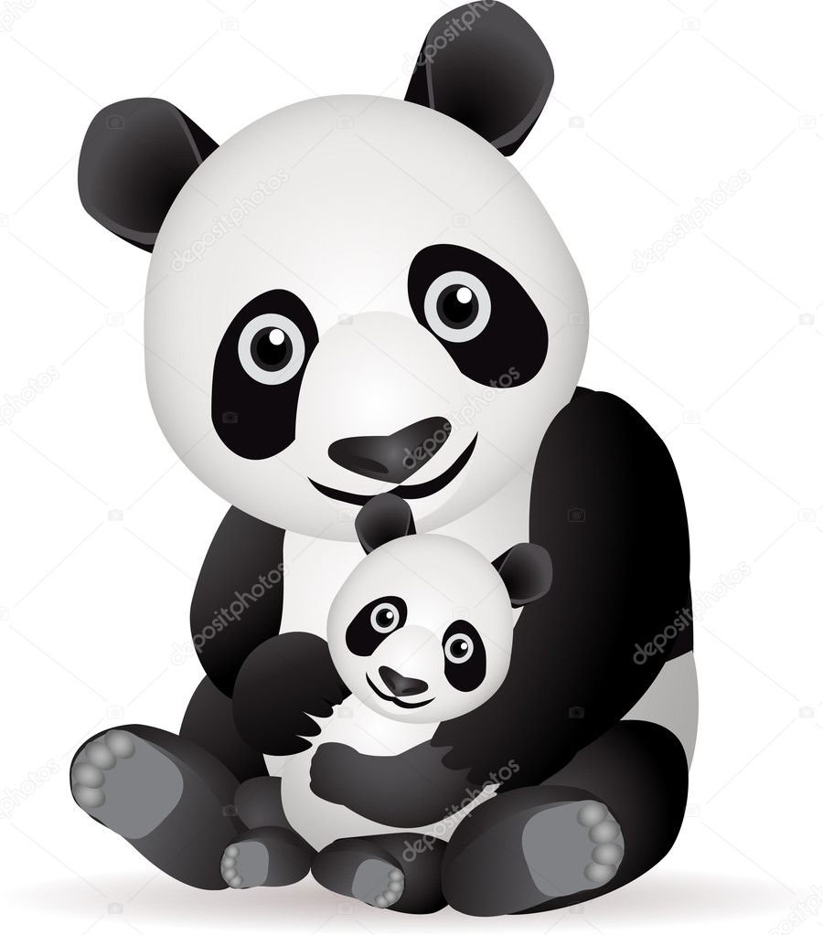 Cute panda and baby
