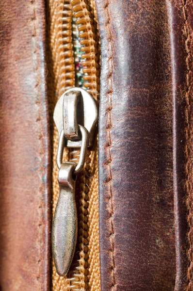 Image Zipper Brwon Leather — Stock Photo, Image