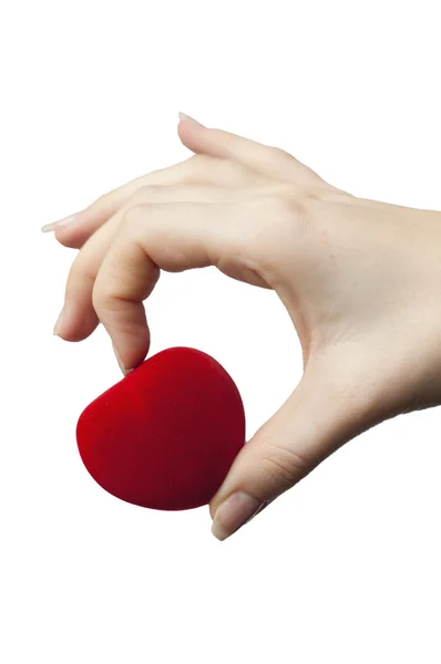 stock image Red engagement box holding by hand of young girl