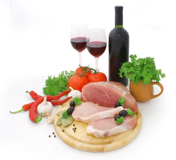 Meat and red wine — Stock Photo, Image
