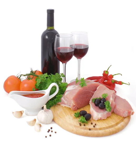 Carne e vinho tinto — Fotografia de Stock