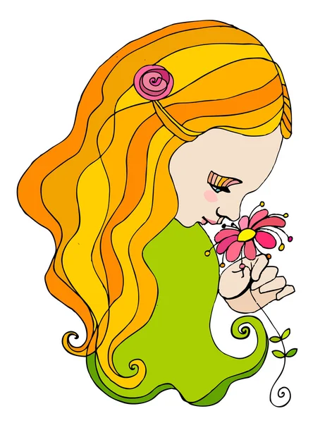 Ilustrované roztomilá dívka s květinou — Stock fotografie