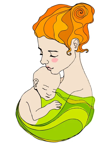 Illustrerad mor och barn — Stockfoto