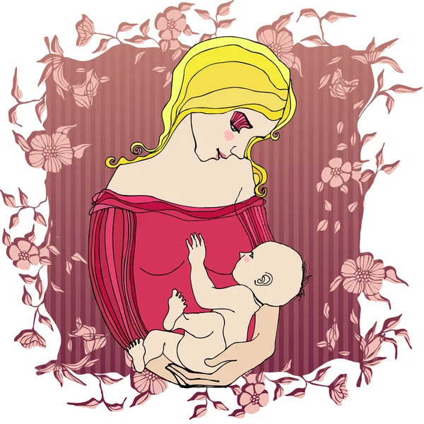 Ілюстрований ретро фон з матір'ю і дитиною — стокове фото