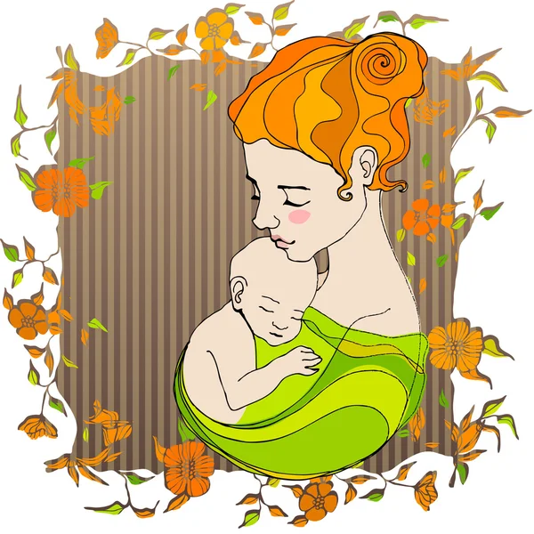 Illustrierter Retro-Hintergrund mit Mutter und Kind — Stockfoto
