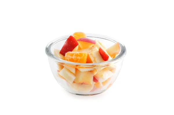 Verse Fruitsalade Een Glazen Kom Geïsoleerd Wit Met Uitknippad — Stockfoto