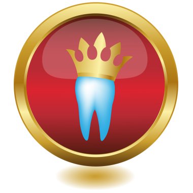 Tooth In Golden Crown,Button.Vector clipart