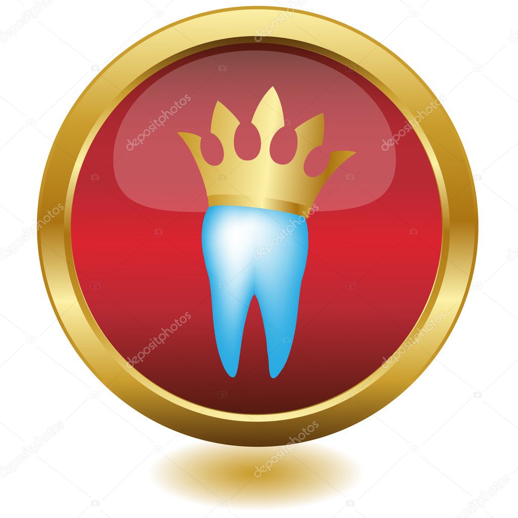 Tooth In Golden Crown,Button.Vector