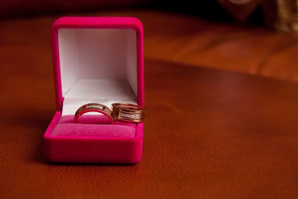 Photo Wedding Rings Red Box — Stock Photo, Image