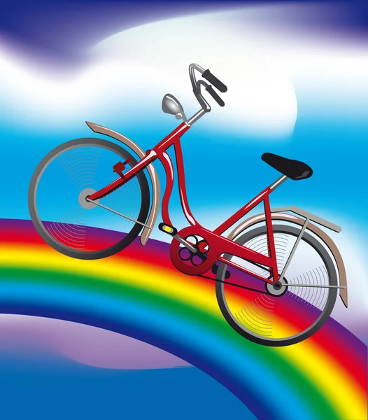 Bicicleta en un arco iris Vectores de stock libres de derechos