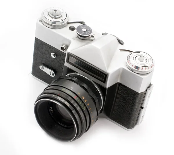Vintage slr fotocamera geïsoleerd op witte achtergrond Stockfoto