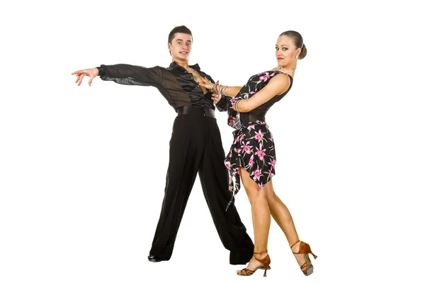 Bailarines latinos en acción. Aislado sobre blanco — Foto de Stock