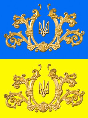 Altın Ukraynalı bayrak, mühür veya ulusal amblemi ve ornam