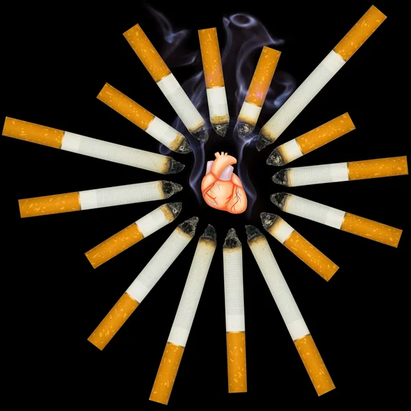 Små mänskliga hjärtat kväva från rök — Stockfoto