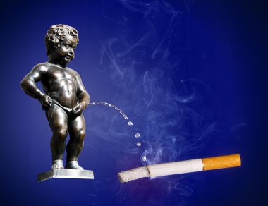 Manneken Pis peeing to cigarette clipart