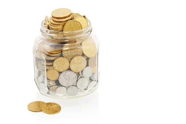 Coins in jar — Stock Photo, Image