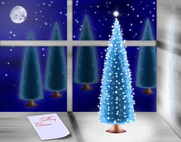 Christmas tree on windowsill — Stock Photo, Image