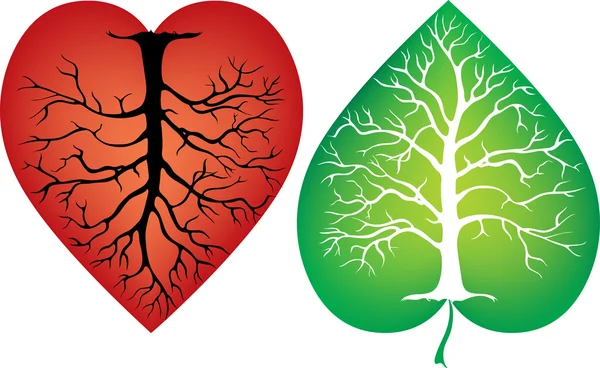 Векторна Ілюстрація Абстрактного Стовбура Дерева Символом Серця Листа — стоковий вектор