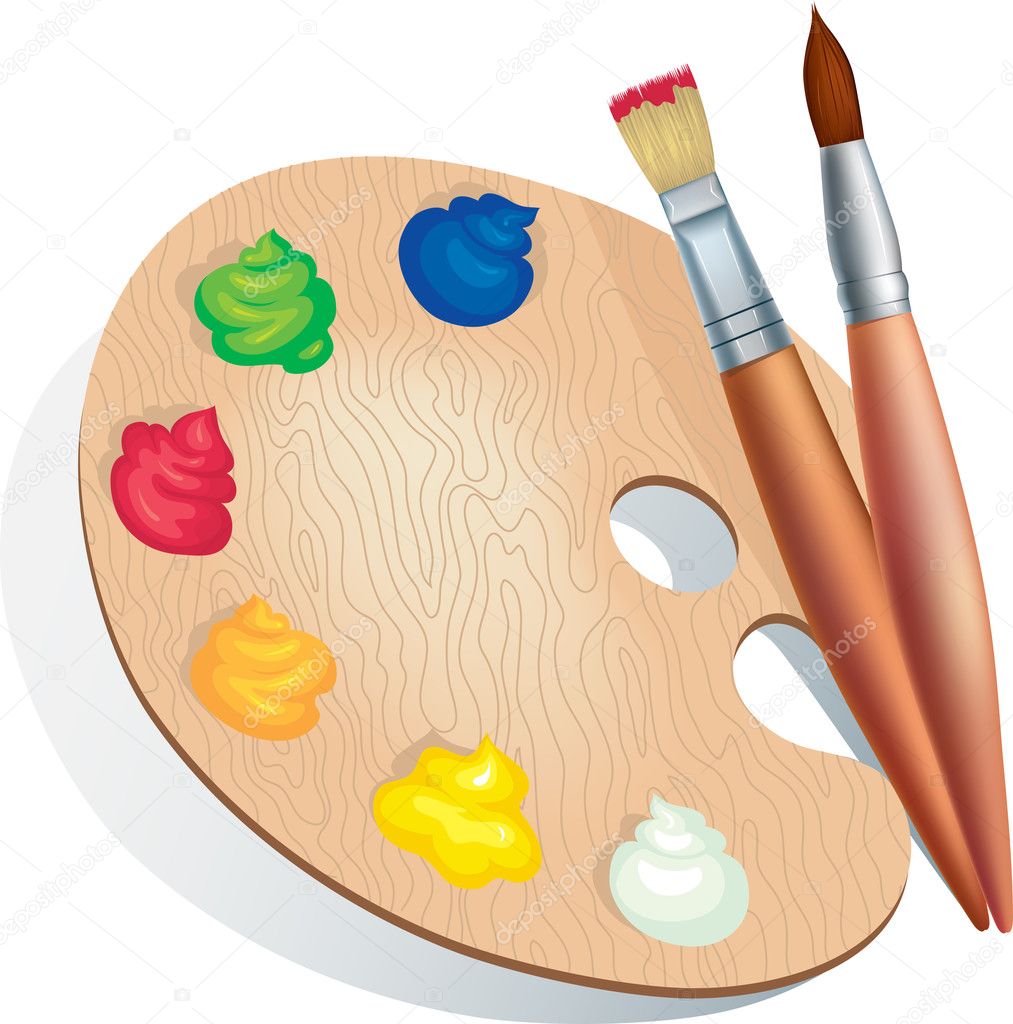 Vector illustration of brushes and a palette of paints