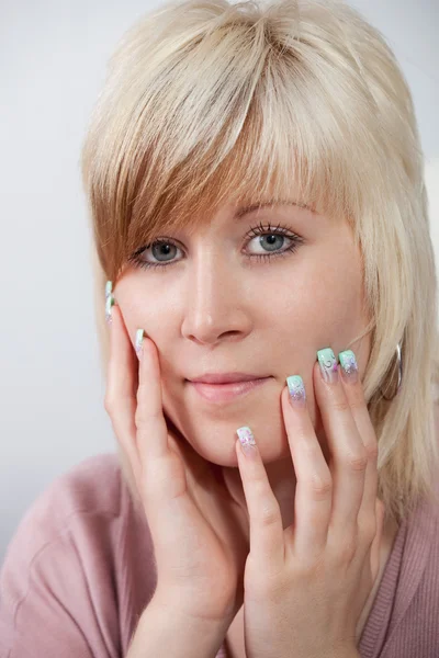 Protrait Beautiful Girl Acrylic Fingernails — Stock Photo, Image