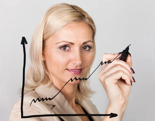 Businesswoman drawing growth chart — Stock Photo, Image