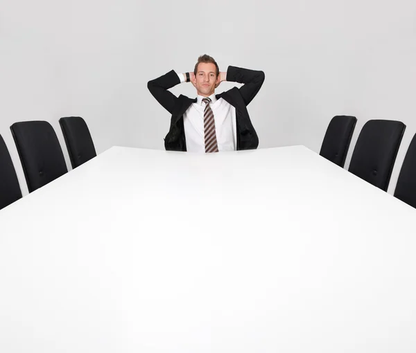 Businessman Sitting Alone Empty Boardroom — Stock Photo, Image