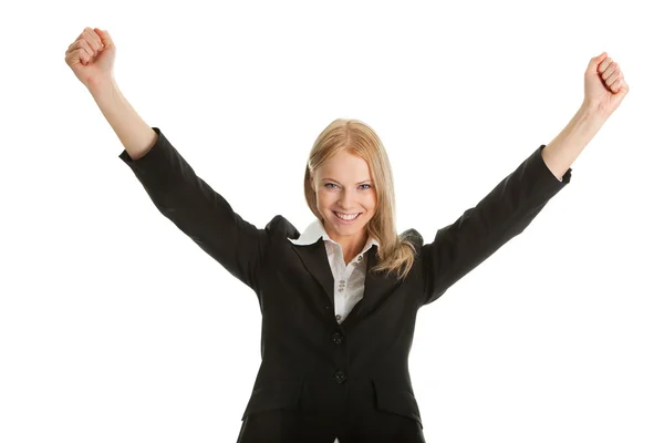 Glada Affärskvinna Firar Framgången Isolerad Wihte — Stockfoto