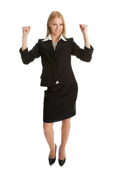 Glada Affärskvinna Firar Framgången Isolerad Wihte — Stockfoto