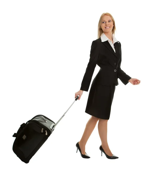 性格开朗女企业家与旅行袋 — 图库照片