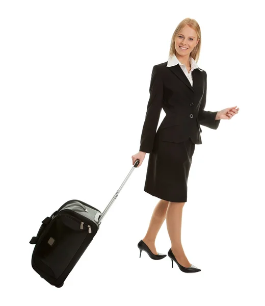 Vrolijke zakenvrouwen met reistas — Stockfoto