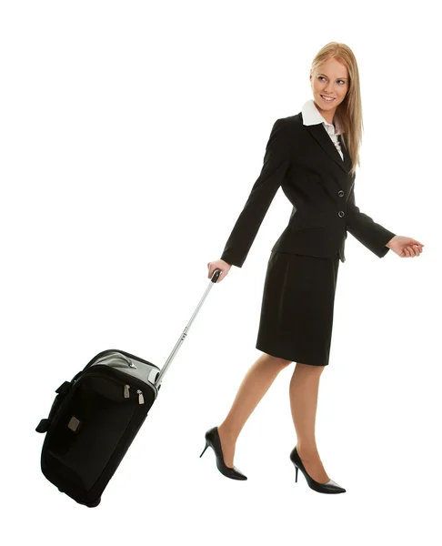 Fröhliche Geschäftsfrauen mit Reisetasche — Stockfoto