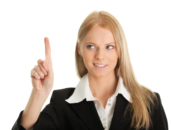 Geschäftsfrau berührt Bildschirm mit dem Finger — Stockfoto