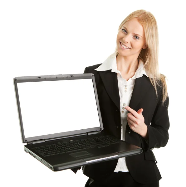 Business woman presenting laptopn Stock Picture