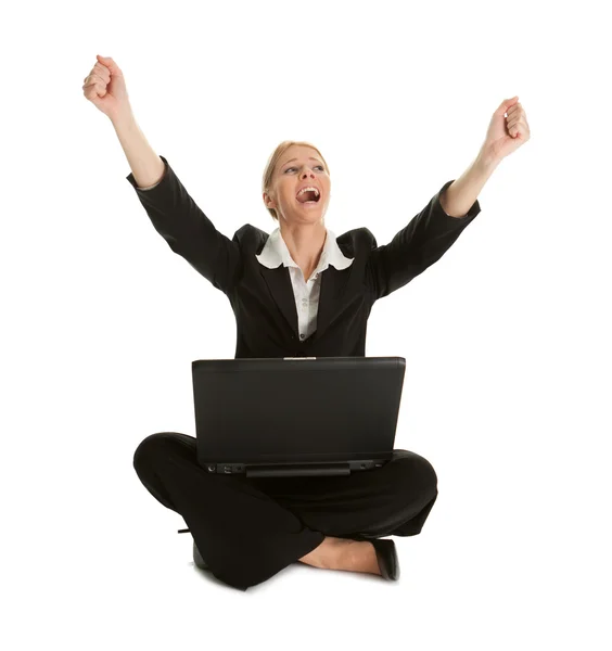 Business Woman Raising Arms Shouting Celebrate Success Isolated White Royalty Free Stock Images