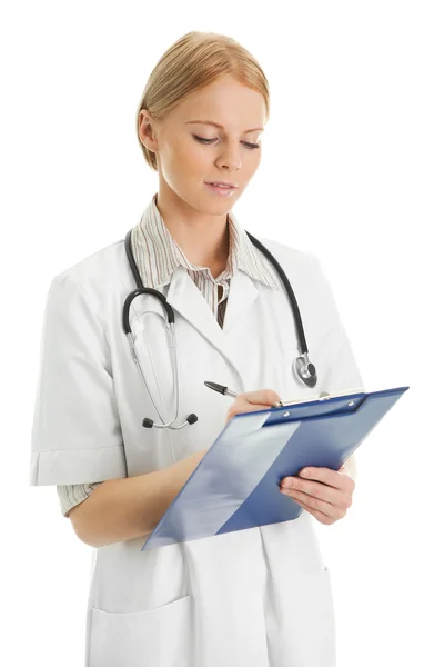Säker läkare kvinna anteckningar — Stockfoto