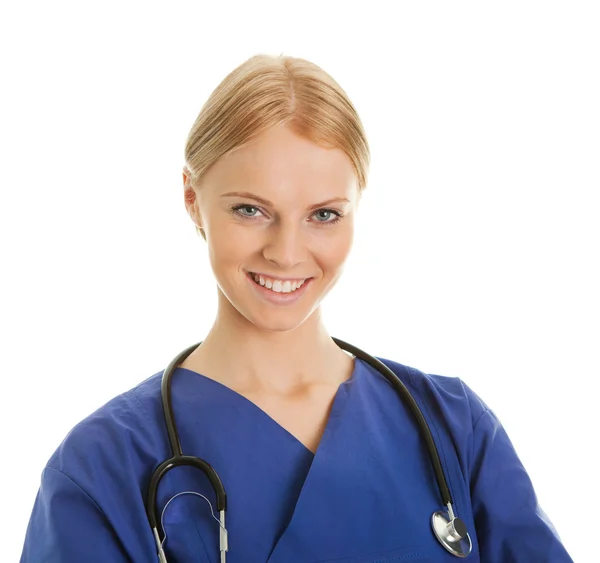 Femme infirmière souriante avec stéthoscope — Photo