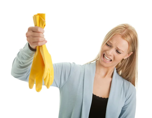 Frustrated Woman Despair Cleaning Isolated White — Stock Photo, Image