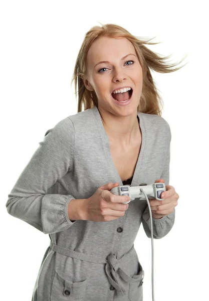Hermosa joven jugando videojuegos —  Fotos de Stock