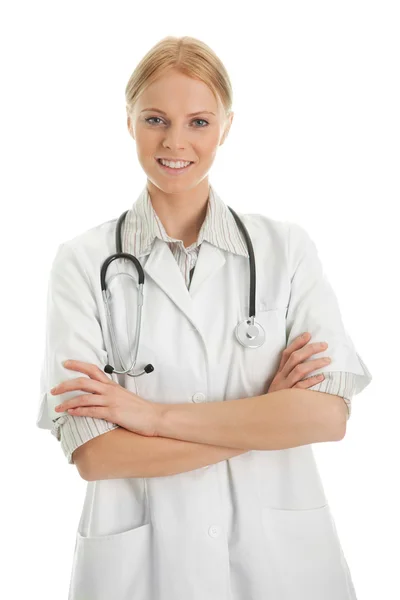 Medico sorridente donna con stetoscopio Immagine Stock