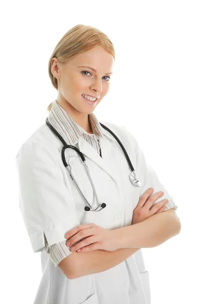 Medico sorridente donna con stetoscopio Fotografia Stock
