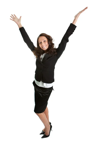 Upphetsad affärskvinna firar framgångar — Stockfoto