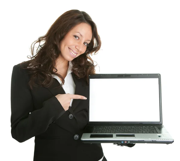 Affärskvinna som presenterar laptopn — 图库照片