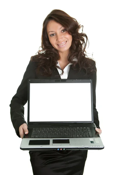 Donna d'affari che presenta laptopn — Foto Stock