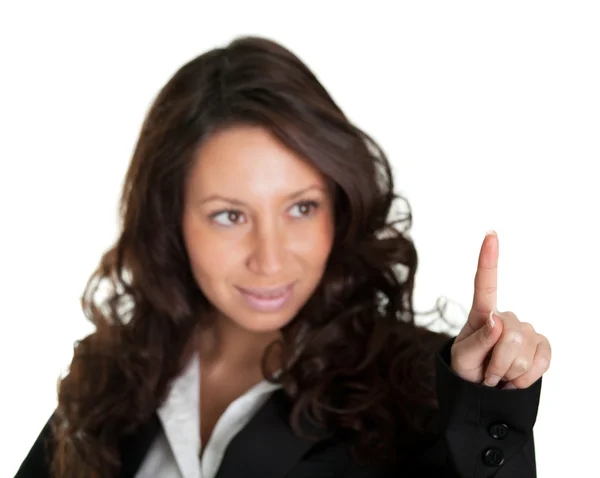 Geschäftsfrau berührt Bildschirm mit dem Finger — Stockfoto