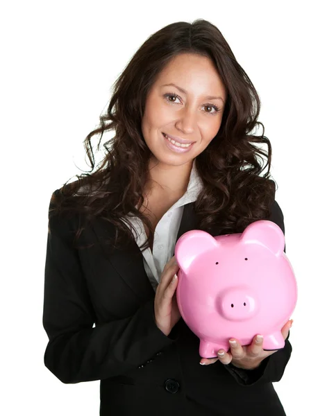 Mulher bonita economizando dinheiro — Fotografia de Stock